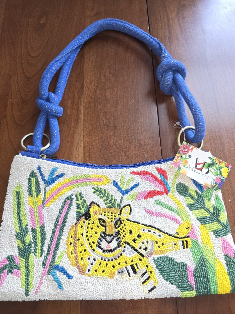 Express Edit NWT Beaded Leopard  Shoulder Bag with Blue 💙 Rope Handle